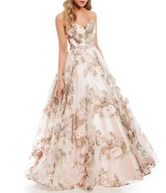 Green Floral Gown, Debut Themes, Floral Print Wedding Dress, Floral Ball Gown, Strapless Ball Gown, Reign Dresses, Black Lace Gown, Juniors Dresses, Halter Prom Dresses