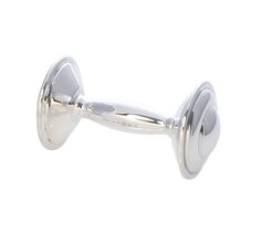 a pair of silver metal knobs on a white background