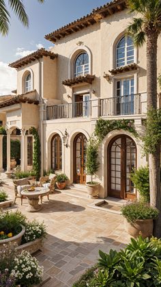 a large house with lots of windows and plants