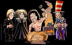 an image of some cartoon characters in front of a fire and smokestack with the words zagreus on it