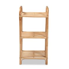 a bamboo shelf with two shelves on each side