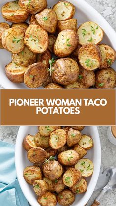 a white bowl filled with potatoes on top of a table