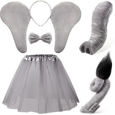 PRICES MAY VARY. Grey Elephant Costume Set: the package includes 1 x elephant ear headband, 1 x embroidery elephant trunk with foam, 1 x grey tail,1 x bow tie, and 1 x grey tutu skirt, ideal costume accessories to meet your cosplay needs Soft and Reliable: the headband, bow tie, nose and tail of this kids elephant suit are mainly made of fabric, which is soft and skin friendly, lightweight and comfortable, bringing you cute appearances and enjoyable wearing experiences; The gray tutu skirt is made with soft cloth material, they are washable and can be worn multiple times Realistic Elephant Shape: these elephant ears costumes are designed with vivid gray colors and realistic appearance, with nice workmanship, wearing them will make you like as cute elephant, appealing to most people's view, Seussical Decorations, Elephant Headband, Elephants For Kids, Embroidery Elephant, Elephant Accessories, Elephant Costume, Gray Tutu, Skirt Accessories, Elephant Costumes