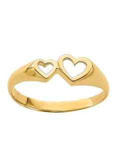 Belk & Co. 14K Yellow Gold Double Heart Cut Out Ring. Show your love with a gift of this pretty heart ring to a special woman in your life. Crafted in 14K Yellow Gold with a gleaming polished finish, this ring displays a cut-out double hearts design for a charming look. It's available in finger size 7. Solid Gold Rings Baby, Yellow Gold Heart Ring, Ruby Heart Ring, Gold Topaz Ring, Gold Chic, Pretty Heart, Romantic Rings, Gold Heart Ring, Hearts Design