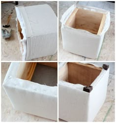 four pictures showing how to make a diy storage box