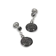 Black diamond pave earrings. Diamond Jewerly, Diamond Cross Earrings, Black Diamond Wedding Bands, Disk Earrings, Pave Earrings, Black Diamond Necklace, Black Diamond Jewelry, Pave Diamond Earrings, Black Diamond Earrings