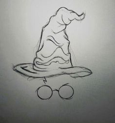 a drawing of a wizard's hat on top of a skateboard with glasses