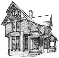 a drawing of a house with stairs leading up to the front door and second story