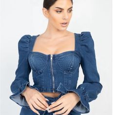 Denim Crop Doll Baby Top Size:S,M,L ,Condition:Brand New Cute Blue Denim Tops, Denim Crop Top, Baby Top, Summer Clothes, Summer Outfits, Color Blue, Crop Top, Womens Tops, Crop Tops