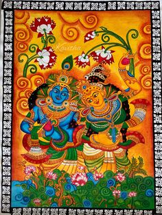 Mural Painting of Radha Krishna Radha Krishna Mural Painting, Krishna Mural Painting, Painting Of Radha Krishna, Indian Traditional Paintings, Mural Art Design, Kerala Mural Painting, Lord Krishna Images, Krishna Images, Traditional Paintings