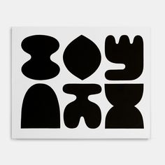 an abstract black and white painting with shapes