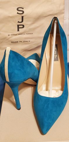 Classic Fawn Pump In Teal Suede. The Heel Is 100mm. The Size Is 40.5, But Runs Small And Fits More Like A 39.5. Only Worn Once. No Scratches. In Immaculate Condition. The Pictures Indicate That The Heels Are Perfectly In Tact. Authentic- See Receipt. Comes With Box, Dust Bag, And Shopping Bag If You'd Like Them. Just Let Me Know. Sorry, No Trades Sarah Jessica Parker Shoes, Fawn Color, Fawn Colour, Sarah Jessica, Sarah Jessica Parker, Suede Pumps, Shoes Women Heels, Dust Bag, Shoes Heels