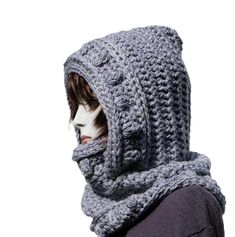 Discover our unique winter knitwear - perfect for chilly days. This stylish winter shawl with a chunky hood will keep you warm and comfortable in any situation. Made from soft wool, this hooded snood wraps around both your neck and head, protecting you from wind and cold. As a fashionable and comfortable accessory, this chunky hood scarf is ideal for winter walks and everyday outings. Its versatility makes it a perfect choice for any winter outfit, while its seasonal charm adds a touch of elegan Hood Scarf, Chunky Knit Scarf, Winter Knitwear, Chunky Knit Scarves, Winter Shawl, Winter Walk, Hooded Scarf, Wool Shawl, Soft Wool