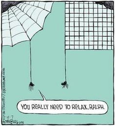 a cartoon with two spider webs hanging from the ceiling, and one is holding an umbrella