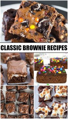 chocolate brownie recipe collage with the words classic brownie recipes on top and bottom