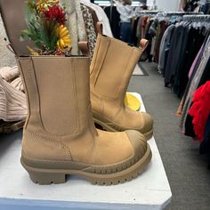 Sz 36 And 40 Nib Initially Priced At $750 Acne Studios Boots Brown Lug Sole Boots For Spring, Brown Boots With Lug Sole For Spring, Brown Spring Boots With Lug Sole, Beige Almond Toe Boots With Lug Sole, Acne Studios Shoes, Winter Rain, Rain Boots, Acne Studios, Acne