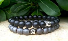 Ying Yang Mens Womens Couples Gemstone Bracelet, Yoga Bracelets, Mala Beads, Reiki Matt Black & Gray Onyx Bracelets, Positive Energy Balance by Braceletshomme on Etsy Black Engraved Spiritual Bracelets, Black Spiritual Engraved Bracelets, Spiritual Black Engraved Bracelets, Black Engraved Bracelets For Friendship, Handmade Black Name Bracelet For Everyday, Black Inspirational Friendship Bracelets, Inspirational Black Friendship Bracelets, Black Hand Stamped Jewelry For Everyday, Black Symbolic Engraved Bracelets