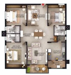 the floor plan for a two bedroom apartment with 2 bathrooms and 3 car garages