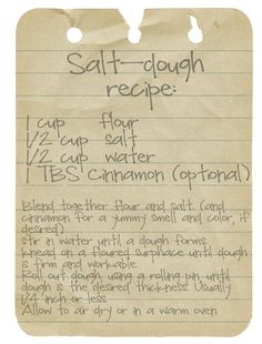 a recipe for salt - dough is shown on a piece of paper