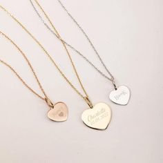 "14K 18K Solid Custom Engraved Heart Necklace, Personalized Dainty Gold Pendant, 2 Side Personalized Date Name Heart Pendant Gift for Her/Him ► Adding a customized tiny bar at clasp may be a good idea: https://etsy.me/3cn9OQ5 Material: Solid Gold (real gold, no gold-filled or no gold plated material) Karat: 14K (585), 18K (750) Available Gold Colors: Yellow, rose and white Available chain thickness: 0.84mm, 0.95mm Available Heart pendant size (width): 10mm, 12mm, 14mm The pendant can be engraved Engraved Rose Gold Heart Pendant Charm Necklace, Gold Heart Pendant Necklace As Wedding Gift, Gold Heart Charm Necklace For Wedding Gift, Gold Heart Charm Necklace Wedding Gift, Gold Necklace With Heart Charm For Wedding Gift, Gold Necklace With Heart Charm As Wedding Gift, Heart-shaped Engraved Jewelry For Wedding Gift, Heart-shaped Laser Engraved Jewelry For Valentine's Day, Gold Jewelry With Laser Engraving For Valentine's Day