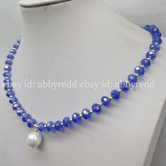 5x8mm Blue Faceted Crystal Abacus Beads &12mm White Shell Pearl Necklace 18" | eBay Blue Crystal Necklaces For Jewelry Making With Round Beads, Blue Necklaces With 8mm Beads For Jewelry Making, Blue Beaded Necklaces For Jewelry Making (8mm Beads), Blue Pearl Necklace With Spacer Beads, Blue Faceted Necklaces With Round Beads, Blue Crystal Necklaces With Polished Round Beads, Blue Faceted Round Bead Necklaces, Blue Crystal Necklace With Polished Round Beads, Blue Necklaces With Faceted Round Beads