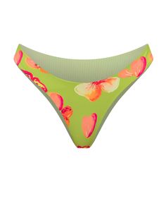 Our bestselling reversible bottoms, these will be your go-to style. Sit these right on your hip, they offer a medium coverage both back and front. Featured in our Cancun print, a vintage inspired lime green colorway with pops of red and orange florals, reversing to a white and lime green stripe. Printed Green Bottoms For Vacation, Green Printed Bottoms For Vacation, Green Printed Poolside Bottoms, Green Printed Bottoms For Poolside, Green Tropical Printed Bottoms, Tropical Green Bottoms For Poolside, Trendy Green Bottoms For Beach Season, Spring Printed Bottoms For Pool, Printed Bottoms For Spring Pool Party