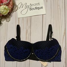 Nwt Victoria’s Secret Very Sexy Balconet Color: Black/Navy Lace 100% Nylon Mesh 79% Nylon 21% Elastane Underwire/Padded Adjustable Straps Back Hook-And-Eye Closure Please Let Me Know If You Have Any Questions. Thank You For Looking In My Closet. Fitted Bra With Padded Cups For Night Out, Fitted Padded Bra For Night Out, Padded Bra For Night Out, Victoria's Secret Fitted Bra For Night Out, Victoria's Secret Partially Lined Bra For Night Out, Fitted Push-up Bra For Night Out, Victoria's Secret Padded Bra For Night Out, Front Zip Sports Bra, Coverage Bras