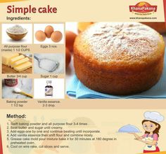 the instructions for how to make a simple cake with sugar and eggs in it, including baking