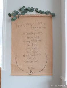 a thanksgiving menu hanging on the wall