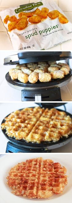 there are two different types of waffles on top of each other