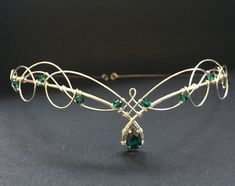 Celtic Wedding Tiara, Gold Elven Crown, Gold And Emerald Crown, Emerald Circlet, Celtic Tiara, Emerald Green Tiara, Emerald Crown, Green Tiara, Crown Medieval