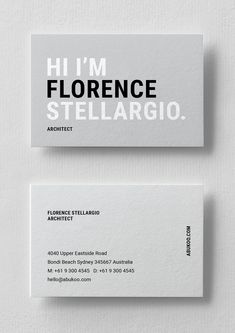 two white business cards with the words hi'm fiorence stellarrio on them