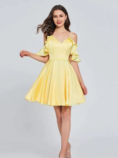 A-Line Minimalist Sexy Engagement Cocktail Party Dress V Neck Sleeveless Knee Length Satin with Pleats#cocktail dresses Yellow Strapless Sleeveless Party Dress, Yellow Strapless Sleeveless Dress For Party, Summer Banquet Mini Dress With Stretch, Summer Stretch Mini Dress For Banquet, Summer Stretch Homecoming Dress, Summer Homecoming Sleeveless Dress With Spaghetti Straps, Engagement Cocktail Party, Cheap Cocktail Dresses, Cocktail Dresses Online