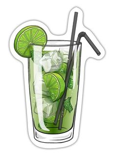 a green drink with limes and ice sticker