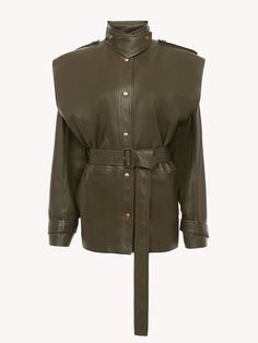 Chloé Oversized Blouson Jacket In Leather | Chloé US Farmer Fashion, Blouson Jacket, Belted Jacket, Long Shirt Dress, Oversized Jacket, Brown Leather Jacket, Leather Jackets Women, Crop Jacket, Blouse Dress