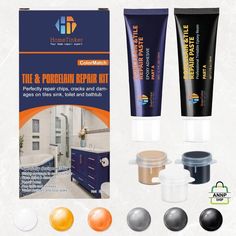 the bathroom repair kit includes two tubes, soaps, and an advertise