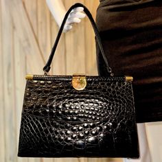 Beautiful Vassar Vintage Genuine Crocodile Alligator With Large Brass Hardware Evening Bag With Crocodile Pattern And Top Handle, Evening Top Handle Bag With Crocodile Pattern, Evening Crocodile Pattern Top Handle Bag, Evening Bags With Crocodile Pattern And Top Handle, Elegant Rectangular Satchel With Crocodile Pattern, Evening Shoulder Bag With Crocodile Pattern And Double Handle, Evening Crocodile Pattern Shoulder Bag, Evening Handheld Bag With Crocodile Pattern, Elegant Crocodile Pattern Rectangular Satchel