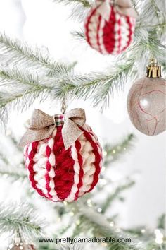 a christmas tree with ornaments hanging from it