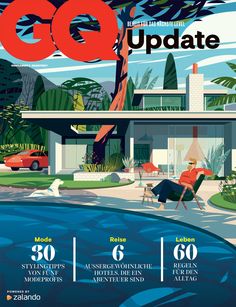 a magazine cover with a man sitting on a chair in front of a house and the words go update