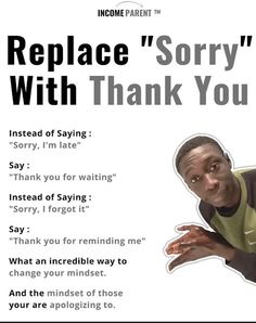 a poster with an image of a man holding his hands out to the side, and words that read replace'n'sorry, thank you