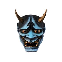 a mask with horns and fangs on it's face, against a white background