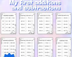 the worksheet for addition and subtractions is shown in four rows