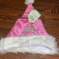 Brand New ! Pink Santa Hat With Tiara Crown . Pink Costume Hat With Pinched Crown For Party, Pink Winter Costume Hats And Headpieces, Affordable Pink Novelty Hats, Pink Fur Hat, Pink Santa Hat, Santa Cat, Pink Santa, Holiday Hats, Accessories Pink