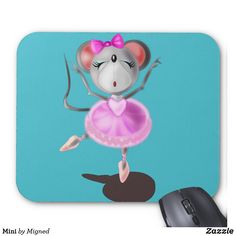 a mouse pad with a cartoon mouse dressed as a ballerina in a pink tutu