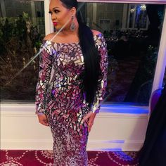 Sleek Mirrored Dress. Zips In The Back Mirror Dress, Angel Brinks, Shattered Mirror, Dressing Mirror, The Back, Colorful Dresses, Size 12, Long Sleeve Dress, Sleek