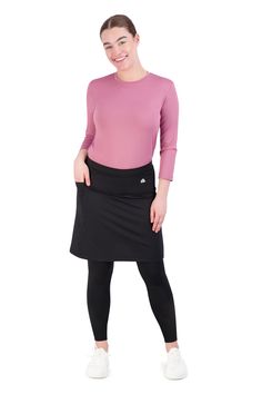 Our new Ankle Fit Snoga 18" is an above the knee skirt that is a pencil cut but still allows for movement. The ankle length attached leggings make for a modest and functional feature. A deep pocket on the skirt fits a phone or a few tennis or golf balls. This design is great for all sports and doubles as weekend hang-o Snoga Skirt, Skirt With Leggings, Workout Skirt, Above The Knee Skirt, Travel Skirt, Athletic Skirts, Knee Skirt, Knee Skirts, All Sports