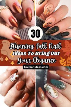 Nov Nails Ideas, Fall Neutral Nails Art Designs, Almond Nails Designs Thanksgiving, Gold Fall Nail Designs, Fall Harvest Nail Designs, Fall Flowers Nail Art, Fall Color Nails Autumn Gel Designs, Fall Theme Nail Designs, Bright Fall Nail Designs