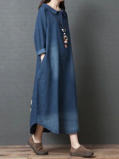 Dames Denim shirtjurk Maxi-jurk Denim Modieus Casual Buiten Dagelijks Vakantie Overhemdkraag Zak Lange mouw Zomer Lente Herfst 2023 Ruim Passend Zwart blauw Effen M L XL 2XL 2024 - $41.99 Fall Denim, Maxi Shirt Dress, Denim Shirt Dress, Vintage Style Dresses, Long Shirt Dress, Maxi Dress Blue, Shirt Skirt, Long Shirt, Types Of Skirts