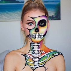 Disfraces Ideas, Unique Halloween Makeup, Fantasy Make-up, Sugar Skull Halloween, Skeleton Face, Skeleton Makeup, Halloween Makeup Ideas