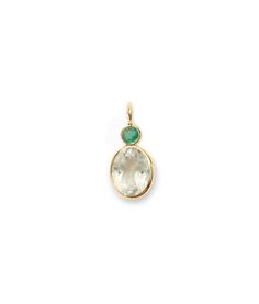 Emerald & Green Amethyst 14k Gold Necklace Charm. Faceted emerald and green amethyst oval charm with gold bezels Hoop Charms, Gold Charm Necklace, 14k Gold Necklace, Fine Earrings, Green Amethyst, Gold Charm, Gemstone Colors, Jewelry Shop, Ring Earrings